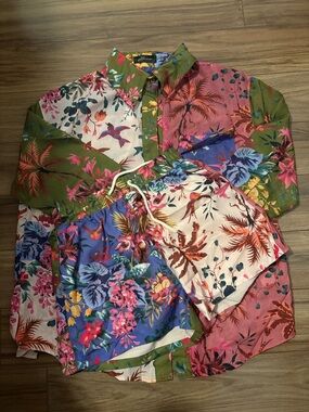 Good Times Multi-Color Floral Women’s Drawstring Shorts Set Size Small Nwt